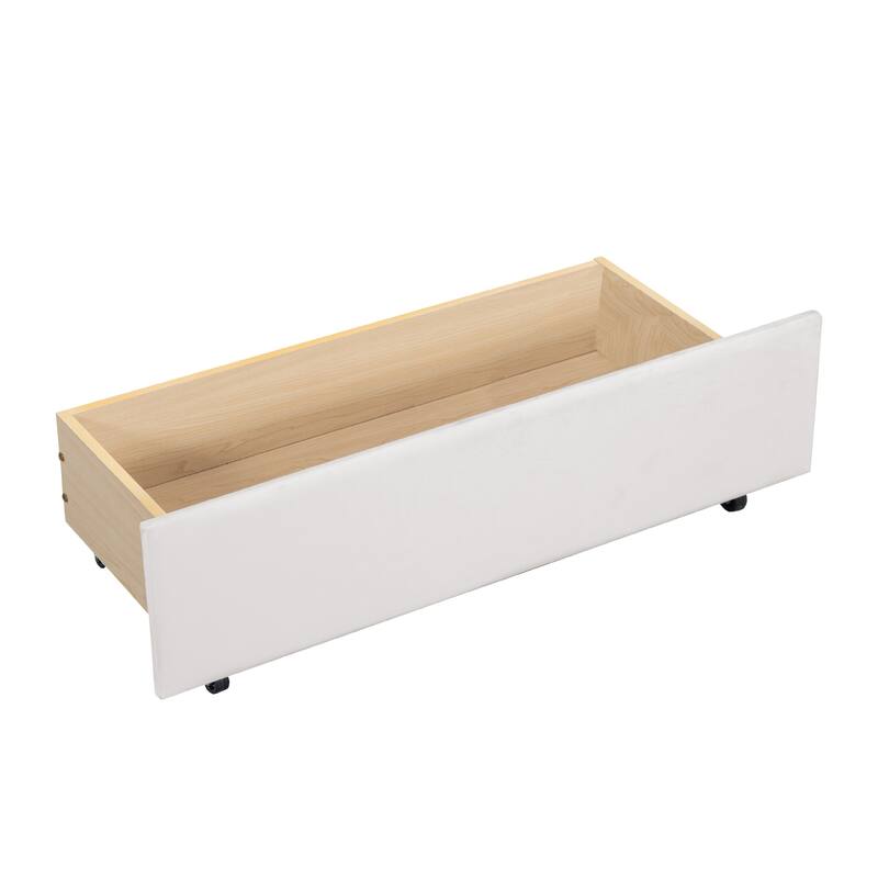 Twin Upholstered Daybed with 2 Drawers for Storage, Ergonomic Backrest, and Stripe Headboard, Perfect for Small Spaces