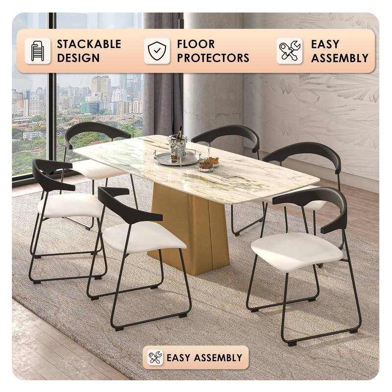 Upholstered Dining Chair in Leather with Iron Legs Set of 4 Lyra Collection