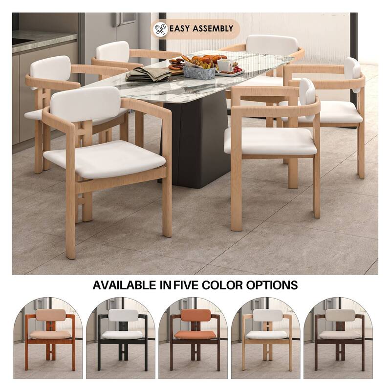 Dining Chairs Upholstered Leather Seats in Rubberwood Set of 2 Arm Chairs Open Back Design