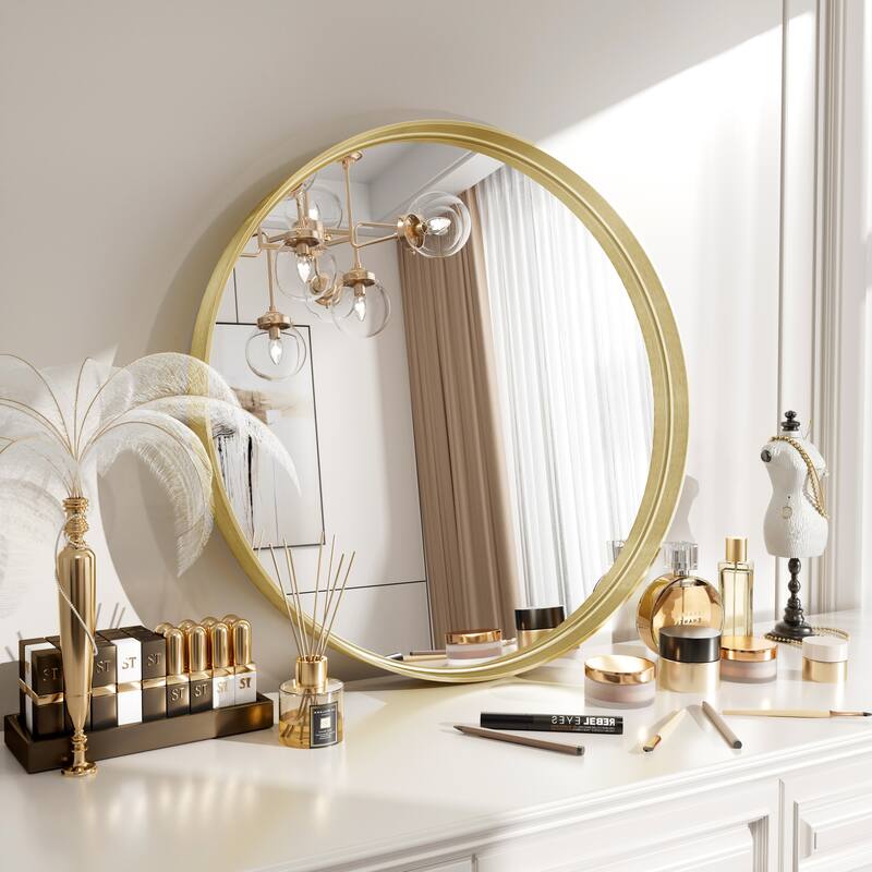 Round Tempered Glass and Metal Framed French Cleat Mounted Wall Bathroom / Vanity Mirror