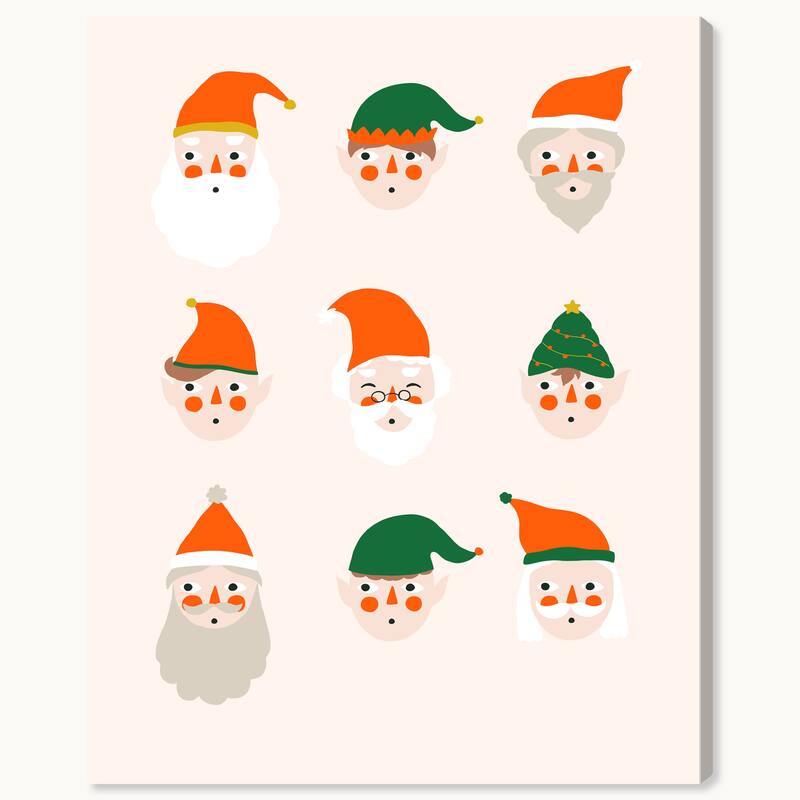 Wynwood Studio Canvas Holiday and Seasonal Nine Elves White Modern & Contemporary Wall Art Canvas Print