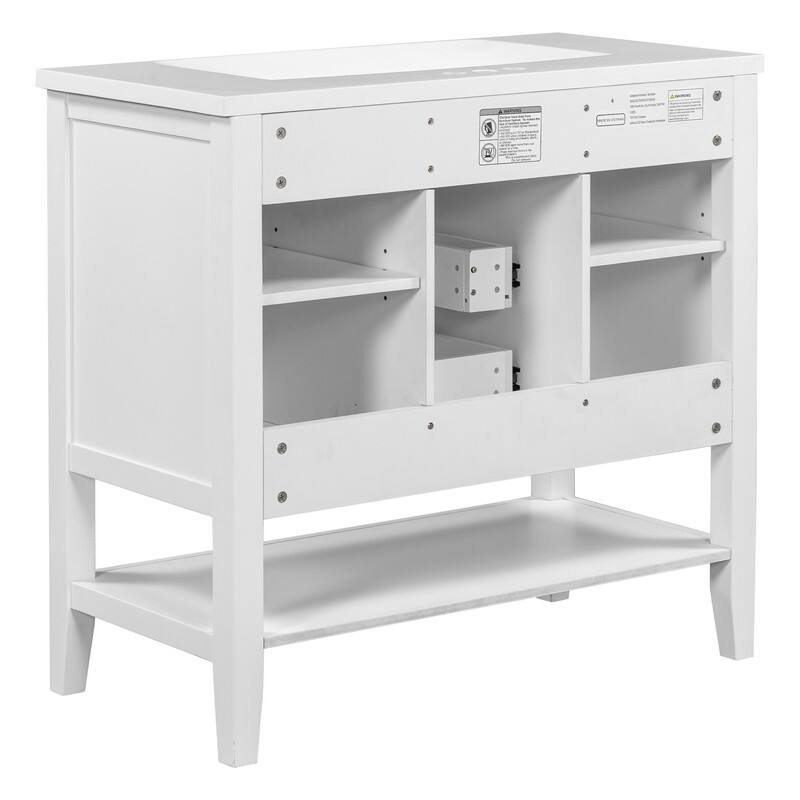 36" Bathroom Vanity with/without Sink, Bathroom Vanity Cabinet with 2 Cabinets and Drawers, Open Shelf, Solid Wood Frame