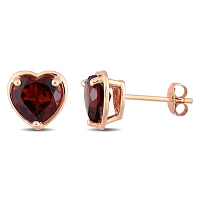 Miadora 14k Rose Gold Garnet Heart Stud Earrings