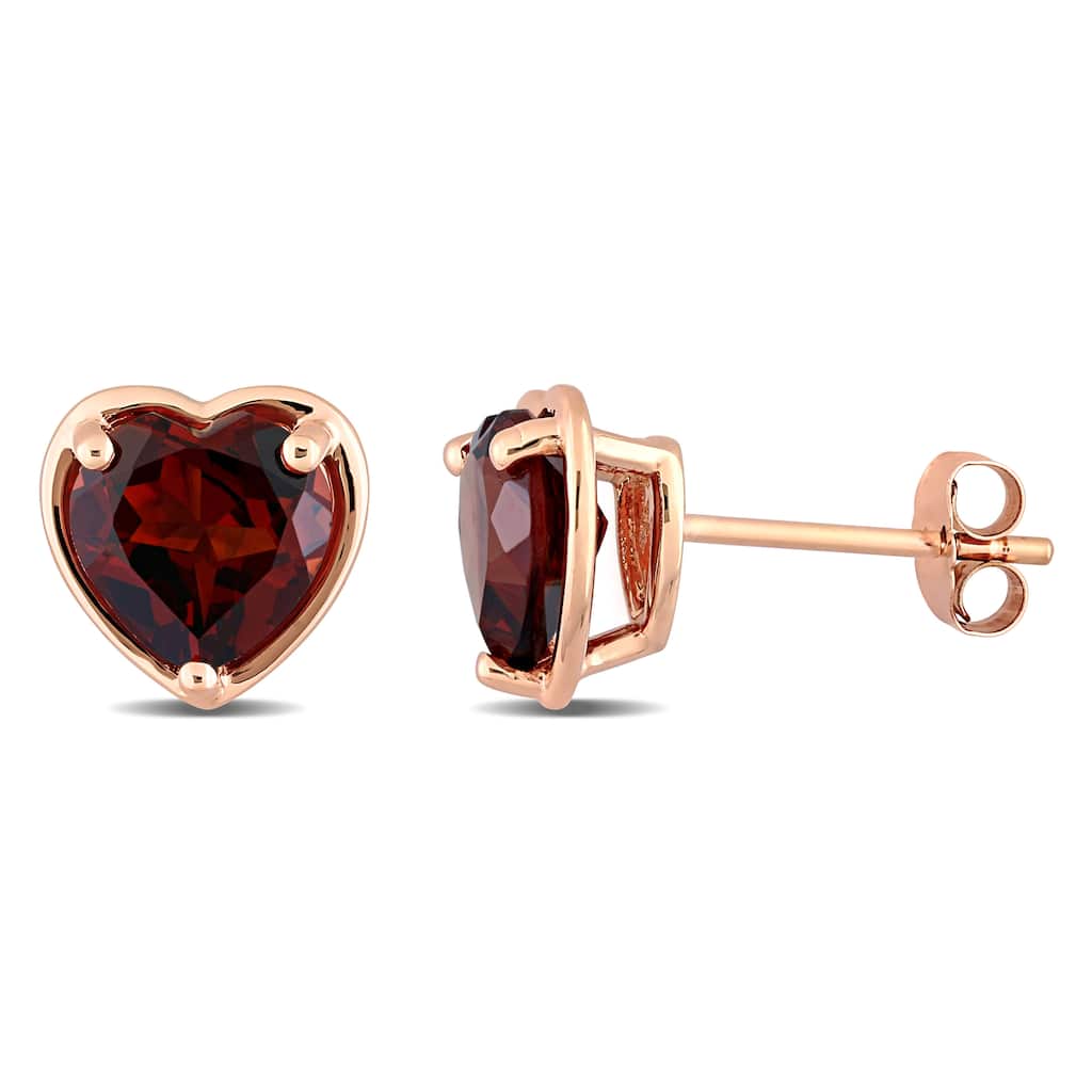 Miadora 14k Rose Gold Garnet Heart Stud Earrings
