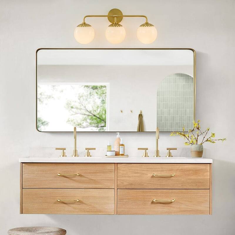 Mid-century Modern Brass Dewdrop Style Opal Glass Wall Sconce