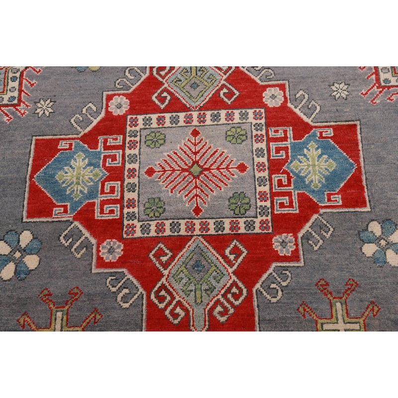 Hand Knotted Oriental 100% Wool Carpet Traditional Geometric Greys & Charcoal Kazak Area Rug - 13' 7'' X 9' 10''