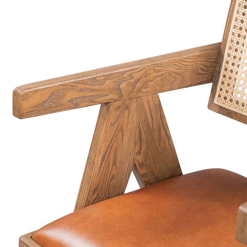 Classic Home Douglas Leather & Rattan Dining Chair in Tan