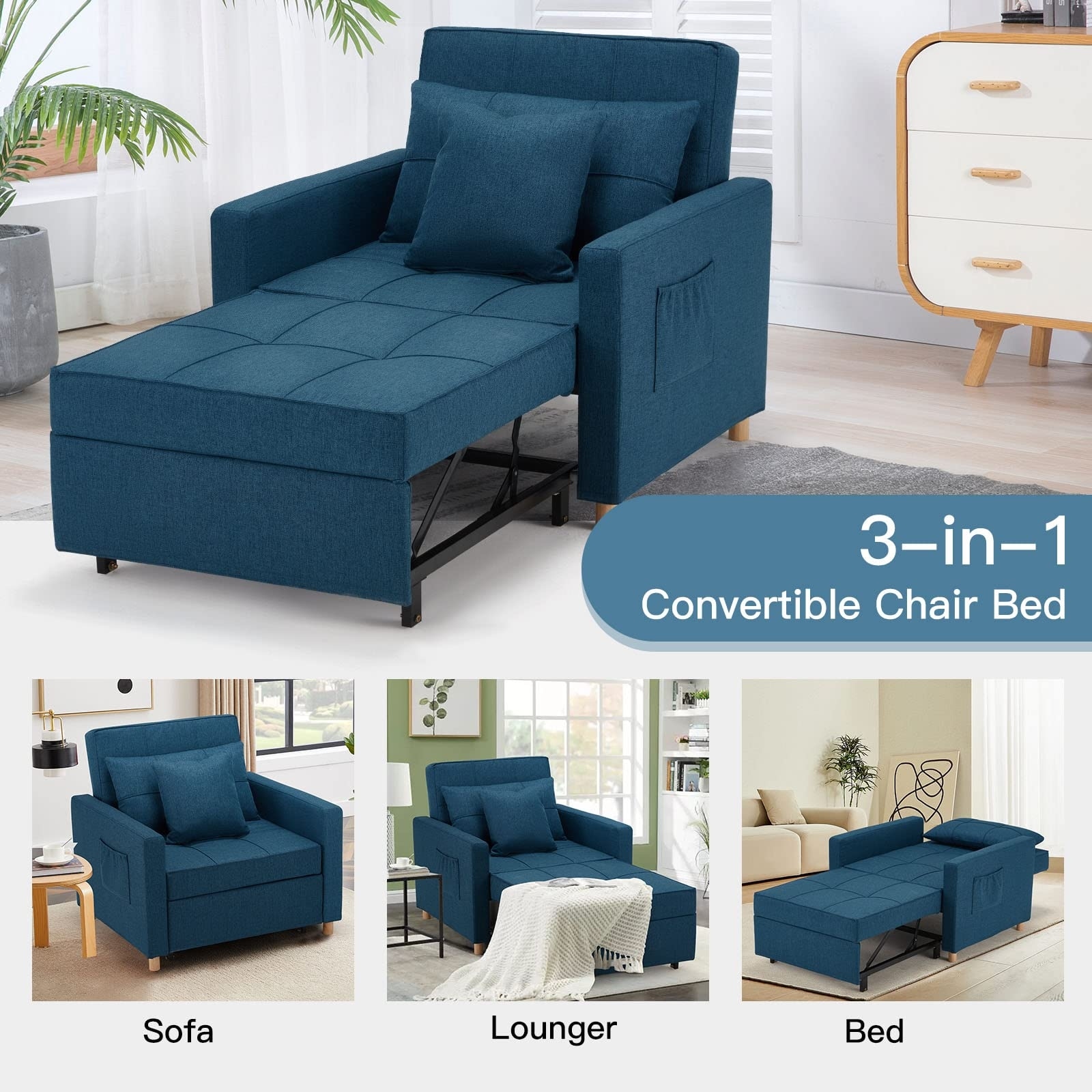 Convertible Chair Bed 3 in 1, Lofka Sleeper Sofa Bed with