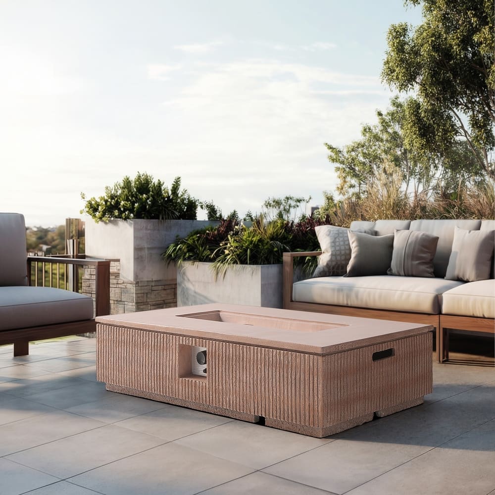 Christopher Knight Home - Lecce Outdoor 48.2" Rectangular MgO Fire Pit Table with 50,000 BTU Burner