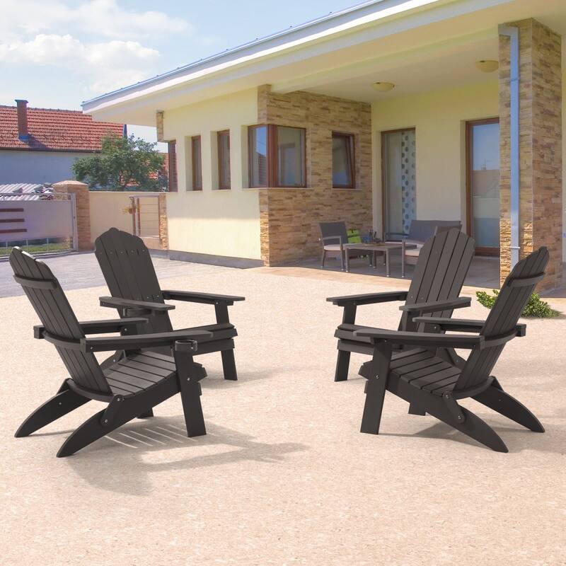 Bonosuki Set of 4 Folding Adirondack Chair Patio Fire Pit Chair - Coffee
