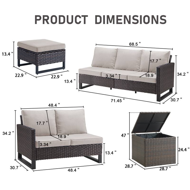 Gymojoy 5 Person All-Weather Wicker Outdoor Patio Sofa Set With Cushions And Ottoman