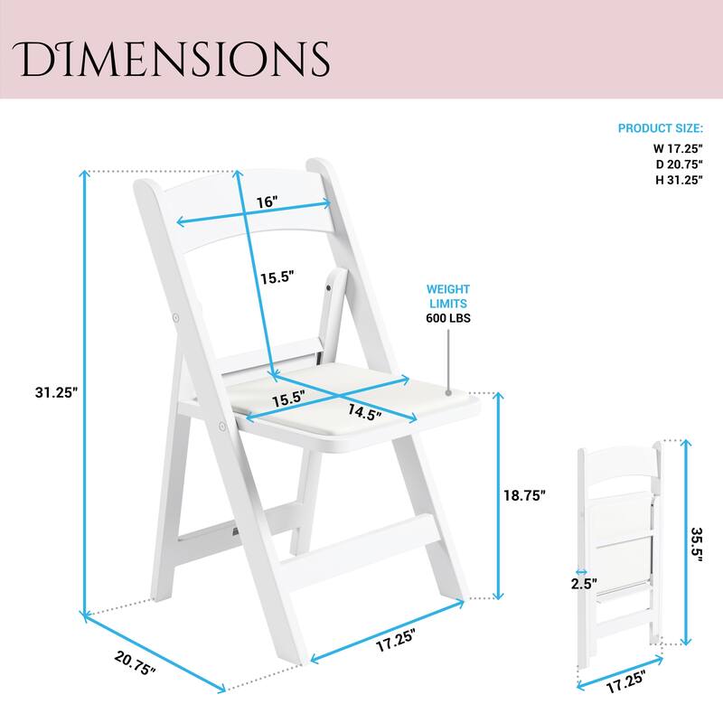 White Resin Folding Chairs with Comfort Padded Seats - (Set of 4)