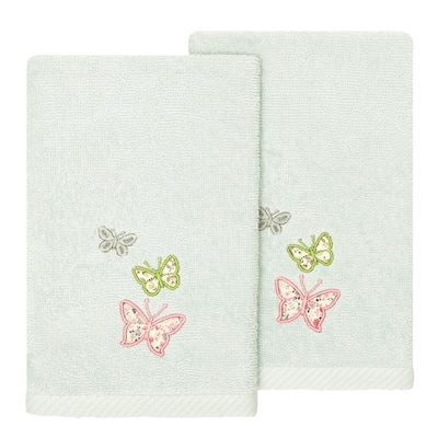 Authentic Hotel and Spa 100% Turkish Cotton Mariposa 2PC Embellished Fingertip Towel Set