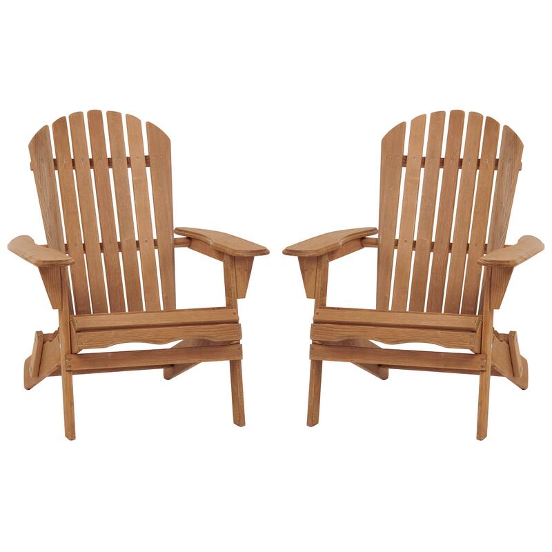 Outdoor Wooden Folding Adirondack Chair Set of 2 with Pre-Assembled BackRest, for Garden Backyard Porch Pool