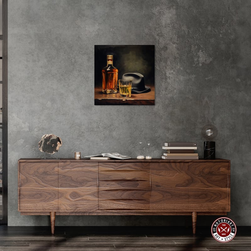 Notoriart Whiskey And Vintage Hat Gallery Wrapped Bar Cart Art For Men
