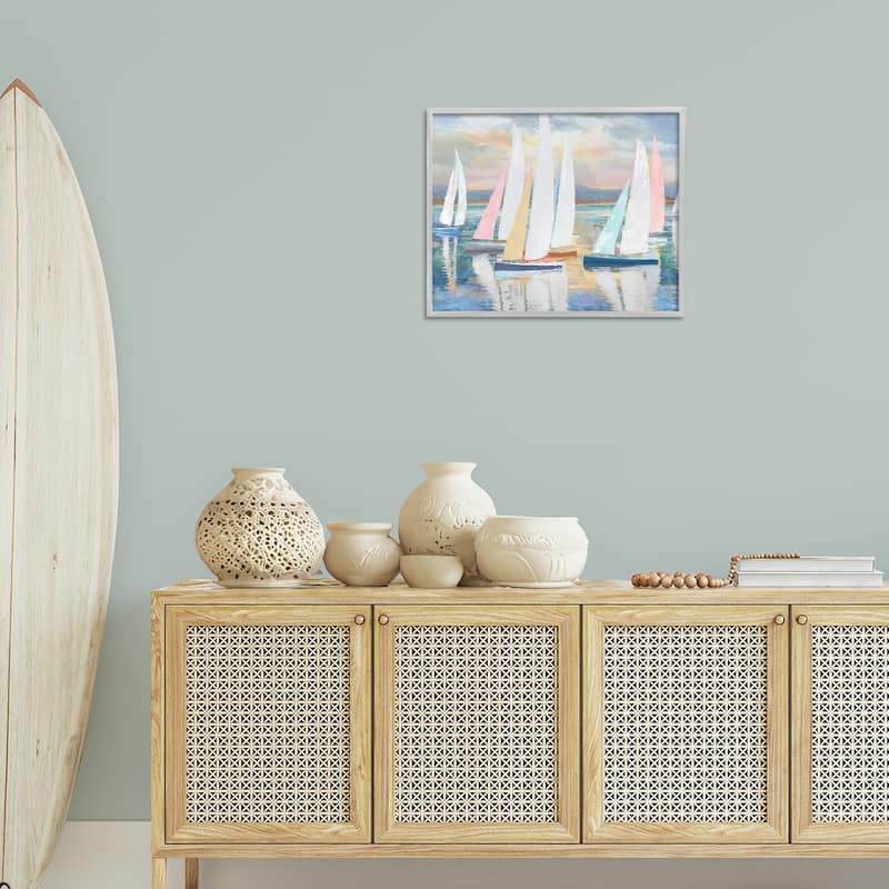 Stupell Abstract & Pastel Sailboat Fleet Framed Giclee Art Design By Amber Sterling