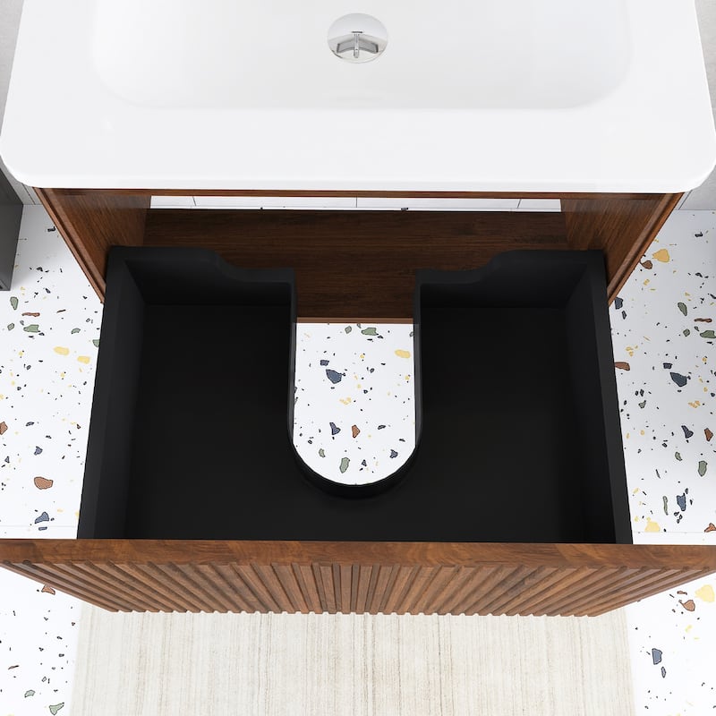 Floating Bathroom Vanity with Glossy White Integrated Ceramic Sink