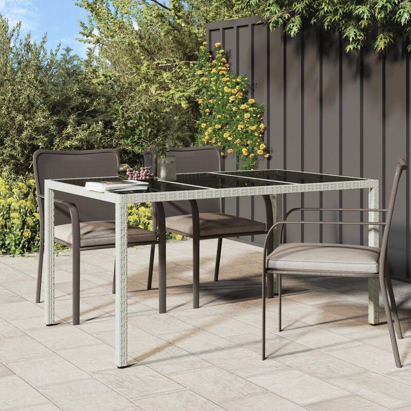 vidaXL Patio Table Tempered Glass and Poly Rattan Table 35.4"/59" Multi Colors - White and Black 59.1 x 35.4 x 29.5 in