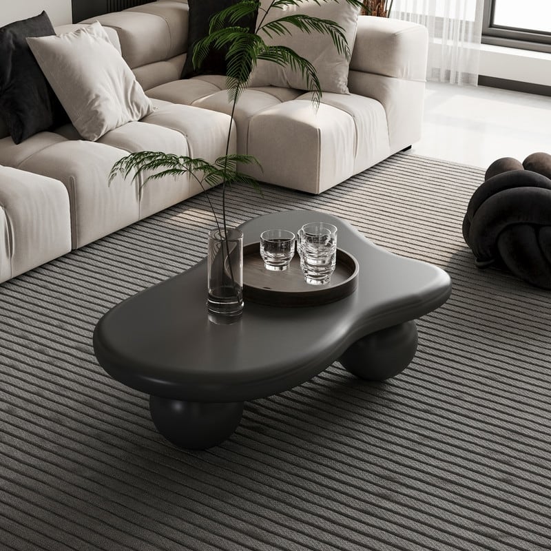 40 Inch Cloud Shaped Coffee Table with 3 Ball Legs for Living Room