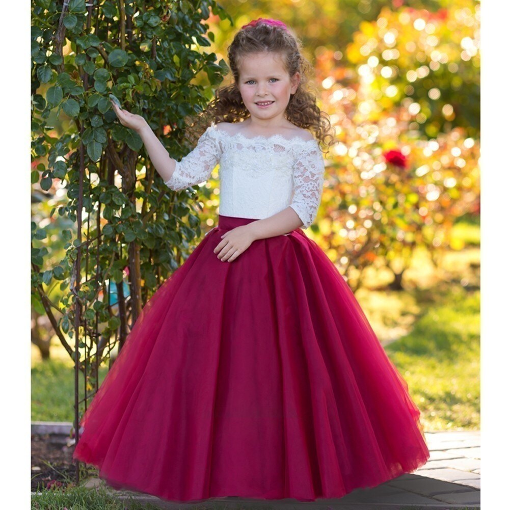 ivory and burgundy flower girl dresses