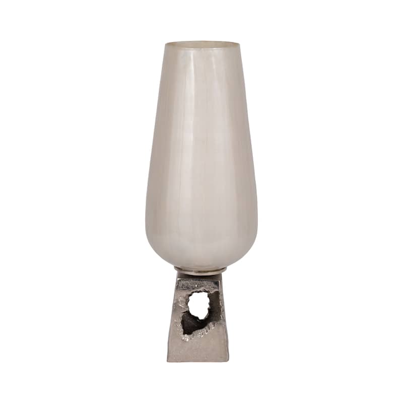 Sagebrook Home Glass and Metal Aluminum Vase with Sculptural Base - 7" x 7" x 19"