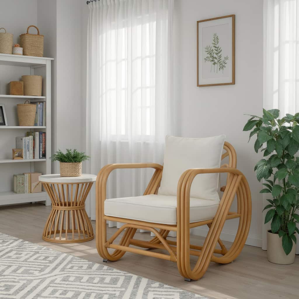 NPD Furniture Aimara Mid-Century Rattan Upholstered Armchair