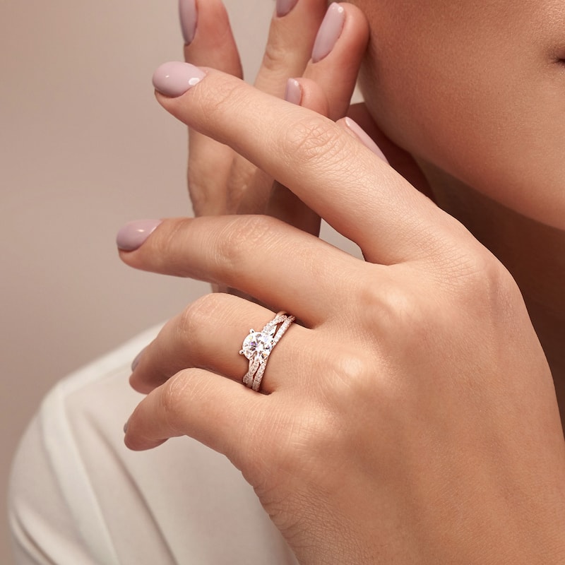 Miadora 1 1/2ct DEW Created Moissanite Crossover Engagement Ring in 10k White Gold