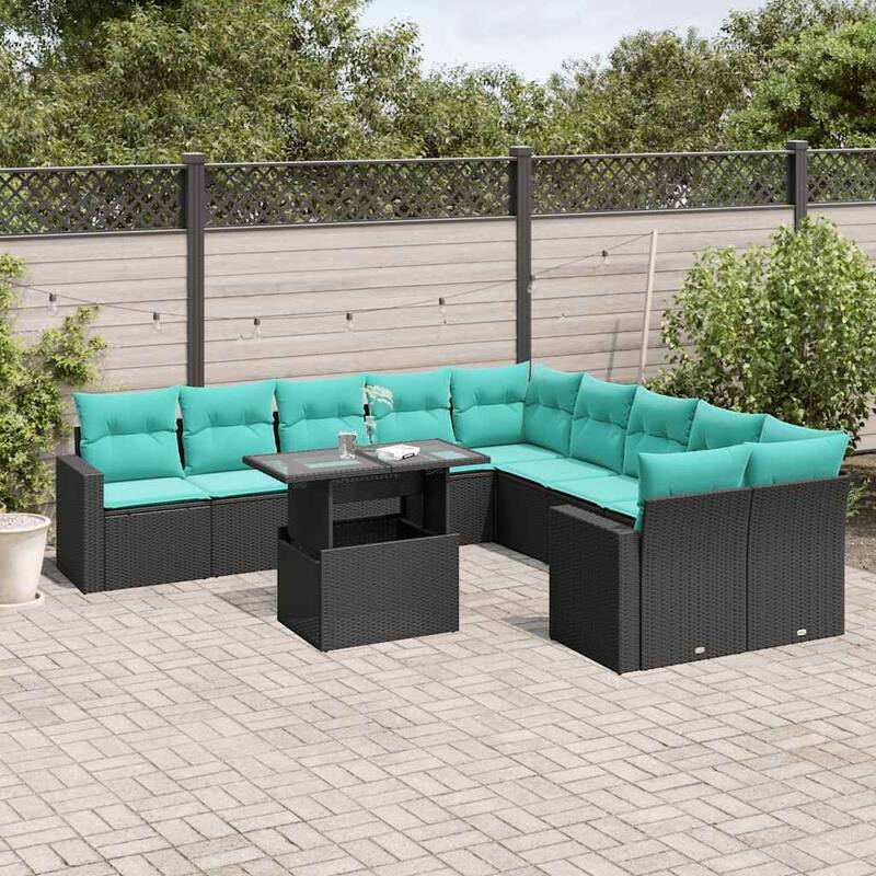 vidaXL Patio Sofa Set with Cushions and Table Outdoor 11 Piece Poly Rattan - 24.4 x 24.4 x 27.2