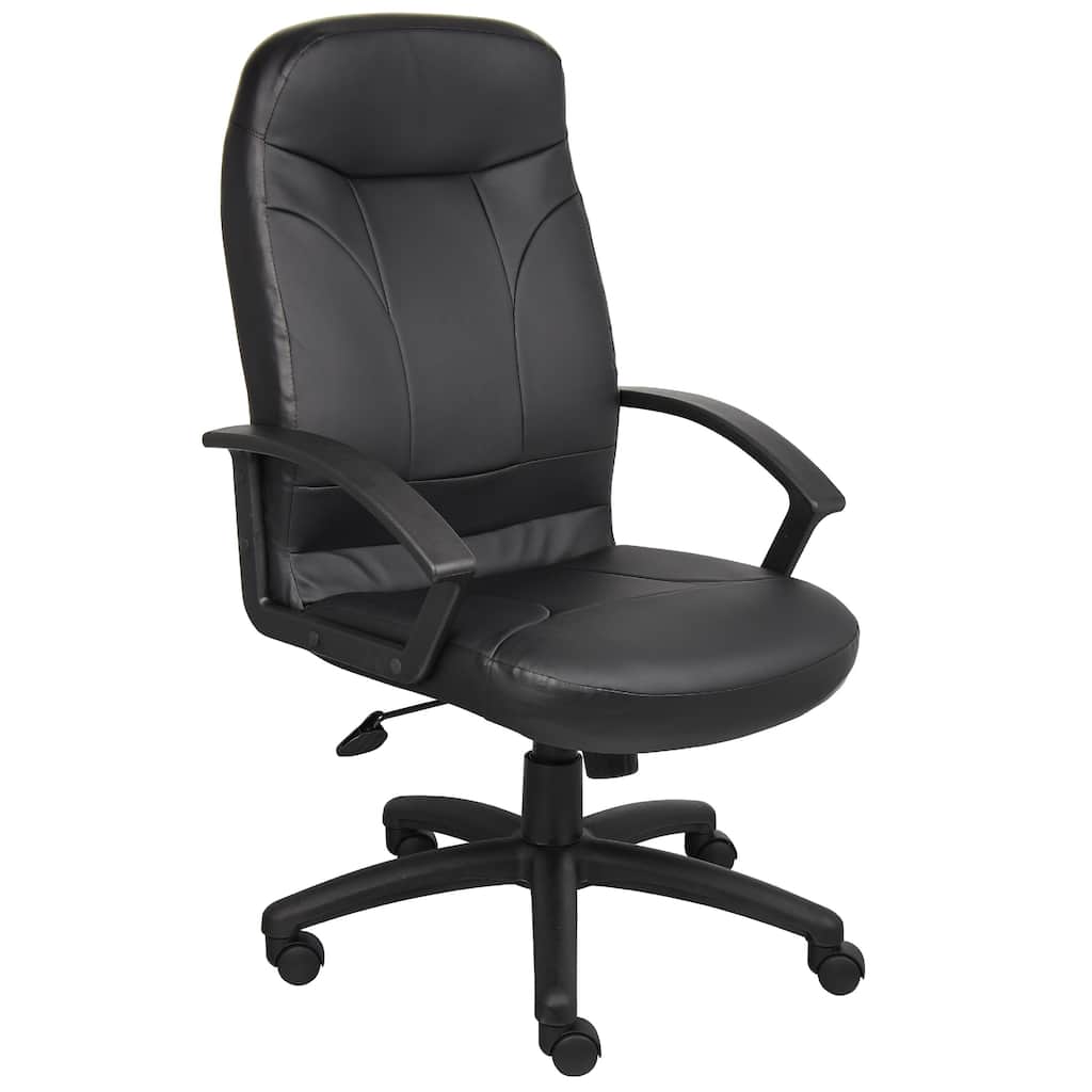 Jian High-Back Office Chair with 5 Hooded Wheels, Black Faux Leather