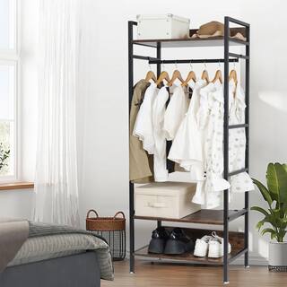Industrial Entryway Clothes Rack Clothing Stand with Storage Shelves