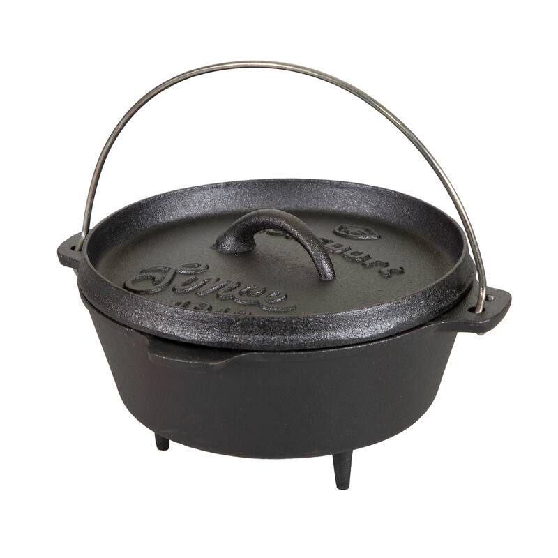 Stansport 2 QT Pre-Seasoned Cast Iron Dutch Oven with Legs - 8" L x 8" W x 5.5" H - 8" L x 8" W x 5.5" H - Dark Grey