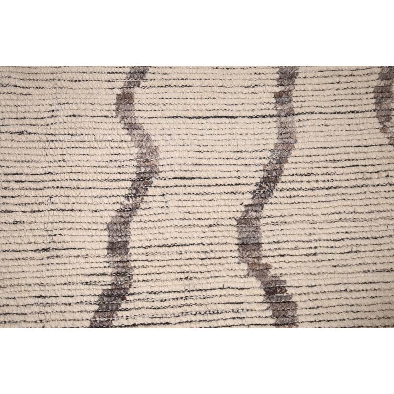All-Over Striped Moroccan Abstract Area Rug Hand-Knotted Wool Carpet - 7'8"x 10'10"