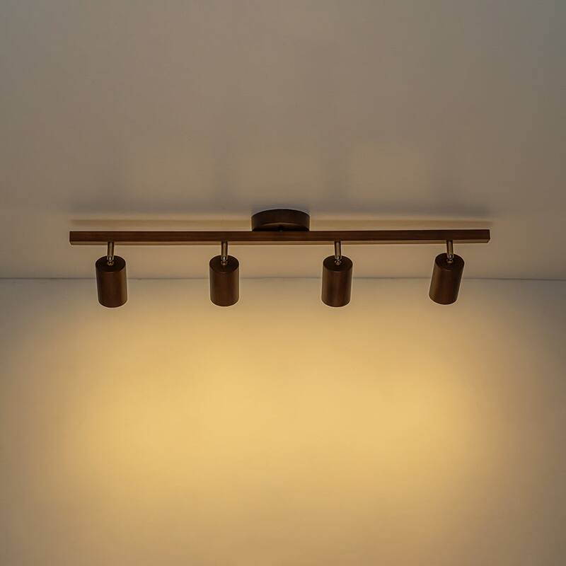 4-Light Walnut Wood Grain Adjustable Linear Track Light 39.4in
