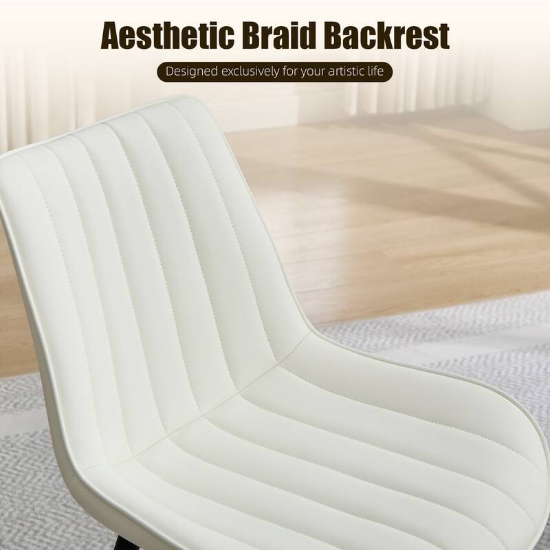 HOMEFUN PU Leather Upholstered Stripes Sturdy Metal Frame Dining Chairs(set of 4)