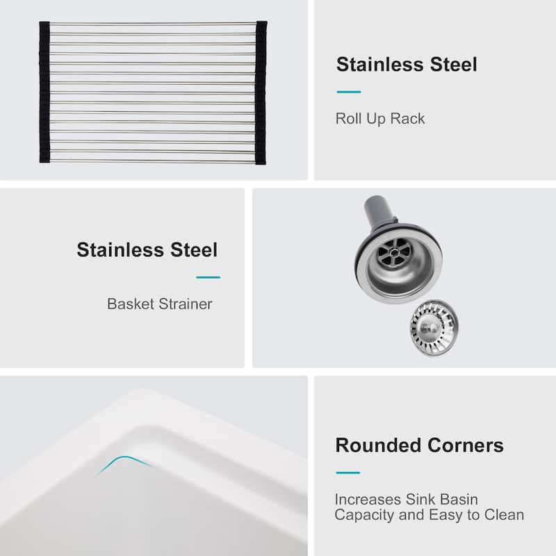 Quartz Kitchen Sink - 33" x 22" x 9.65" White granite composite Workstation Drop-in kitchen sink