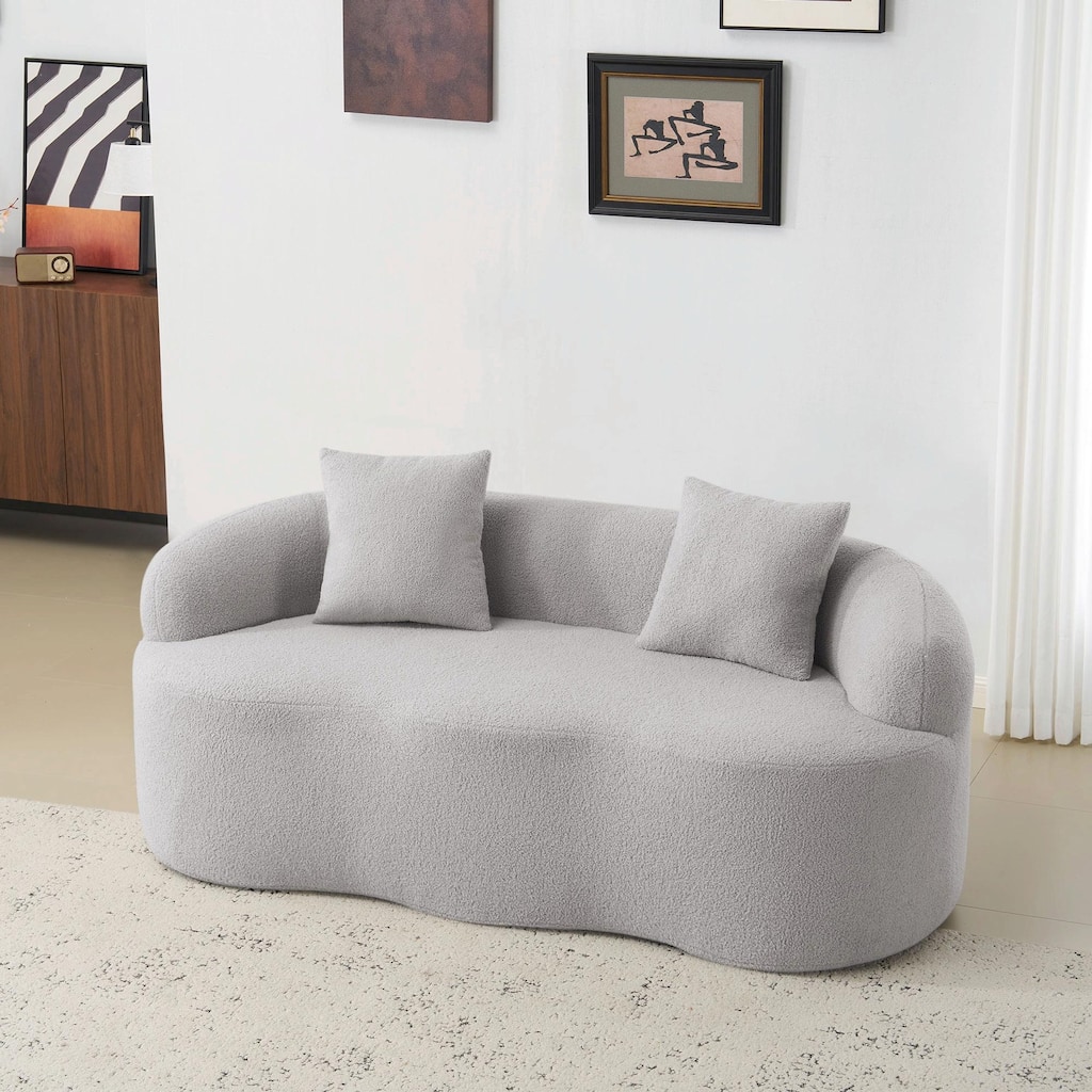 Curved Loveseat Sofa with Round Armrests - Compression Couch with 2 Pillows