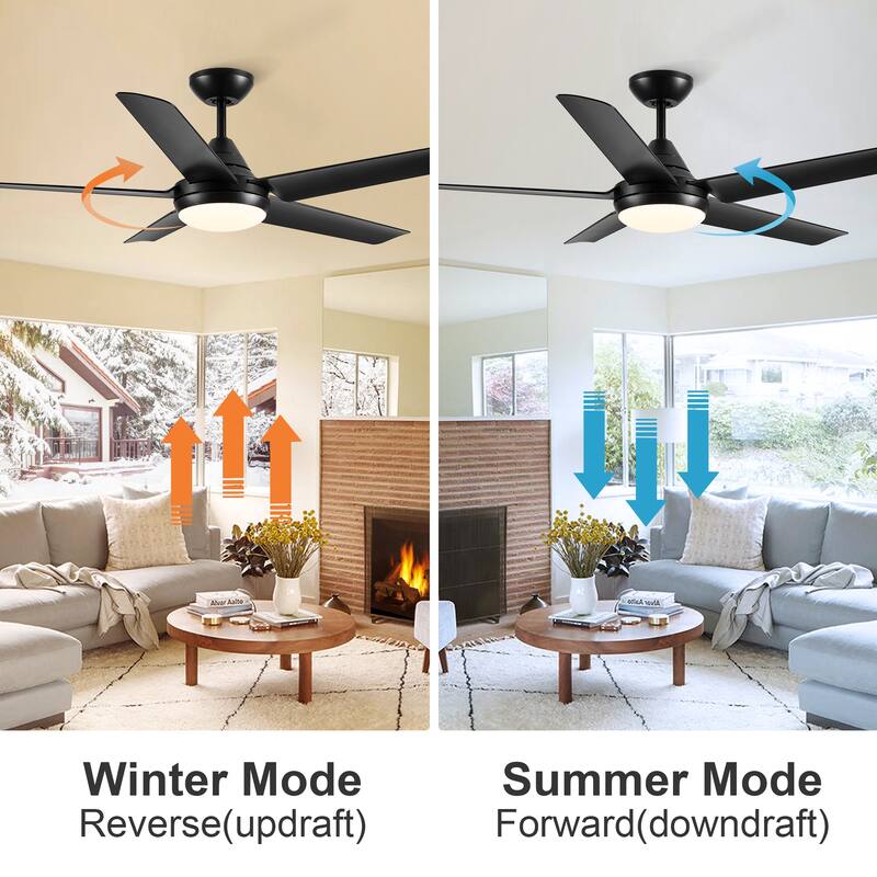 YUHAO 48 in. LED Indoor Matte Black Ceiling Fan with Integrated Light Kit and Remote Control
