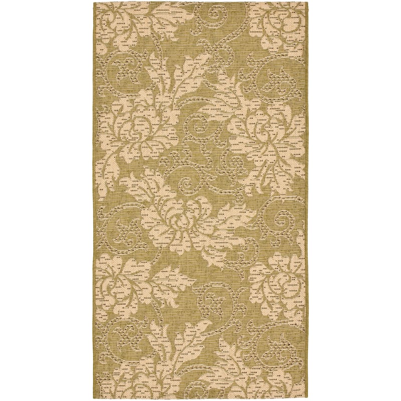 SAFAVIEH Courtyard Genuta Indoor/ Outdoor Waterproof Patio Backyard Rug - 2'7" x 5' - Green/Creme