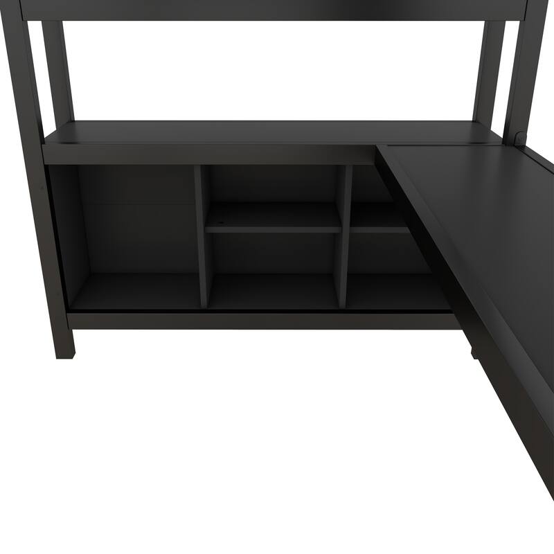 Metal Loft Bed with Bookcase, Wardrobe and L-shaped Desk, Full Loft Bed with Storage Cubes and Shelves for Kids Teens Adults