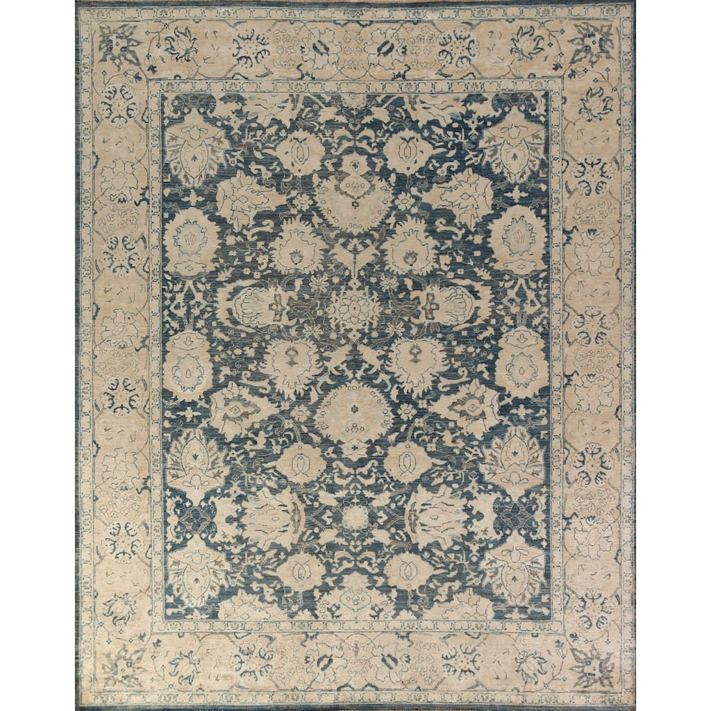 Blue Vegetable Dye Ziegler Oriental Area Rug Hand-Knotted Wool Carpet - 8'4"x 9'9"