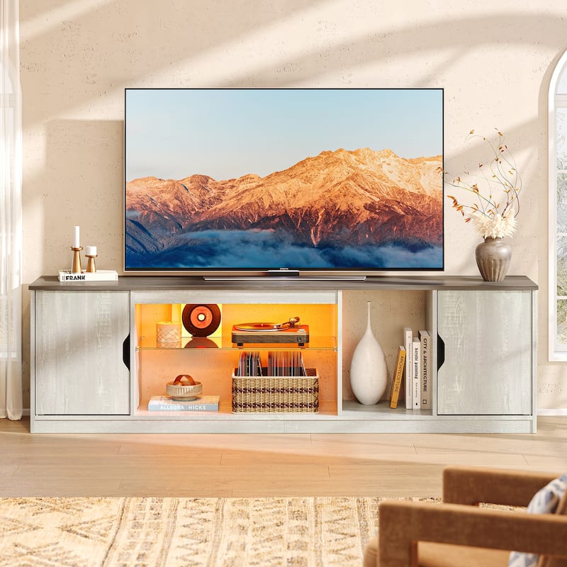 Bestier 70" TV Stand for TV, LED Gaming Entertainment Center with Storage Cabinet and Adjustable Tempered Glass Shelf