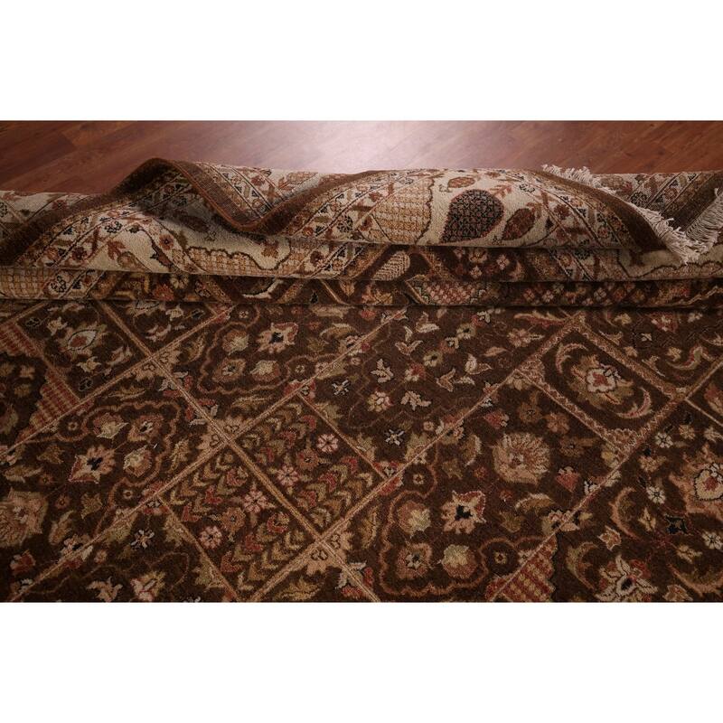 Brown Floral Agra Indian Area Rug Handmade Wool Carpet - 9'2" X 11'10"