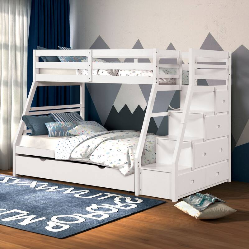 Furniture of America Waluz 2-Piece Twin over Full Wood 4-Drawer Bunk Bed with Trundle Set - White