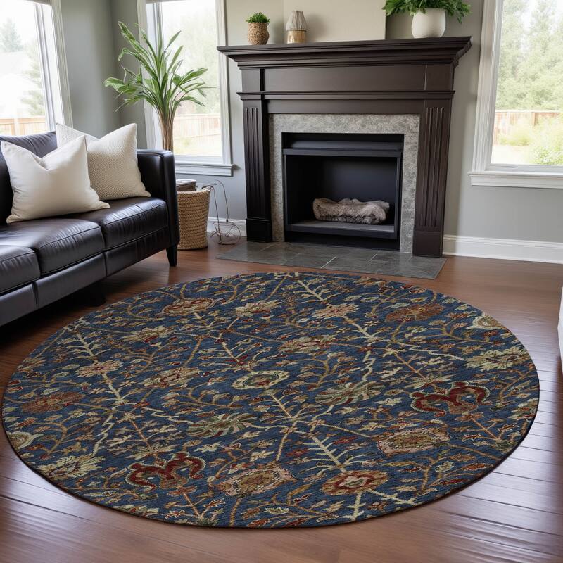 Premium Washable Super Soft Traditional Persian Mayfield Rug - Navy - 8' x 8'