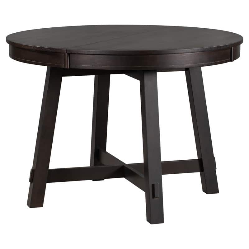 Farmhouse Round Extendable Dining Table with 16" Leaf Wood