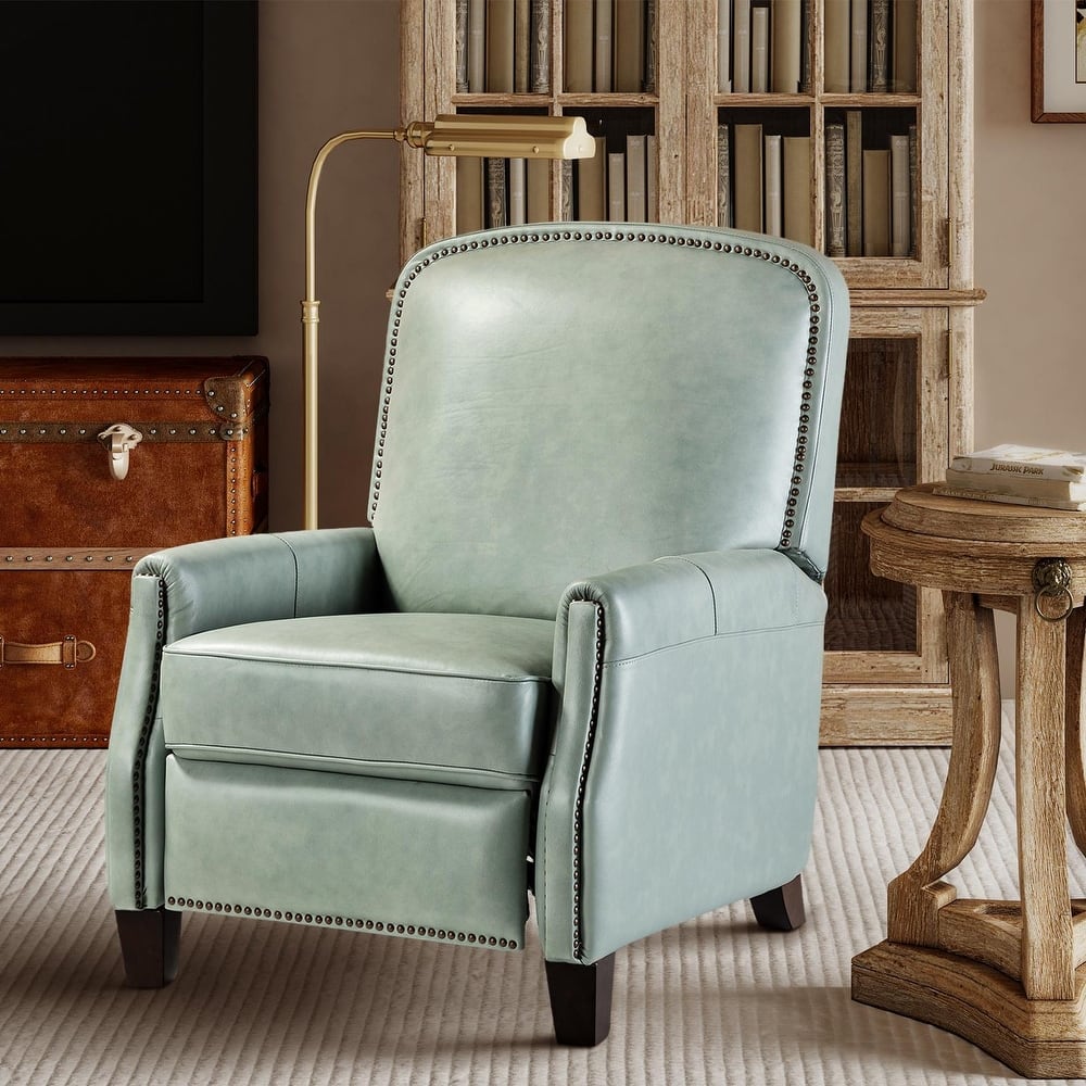 Gladis Modern Retro Genuine Leather Recliner with Nailhead Trim by HULALA HOME