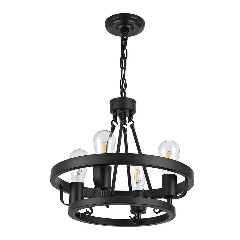 4-Light Plug-in Pendant Lamp, Black Circular Metal Pendant with 39.5 Foot Chain