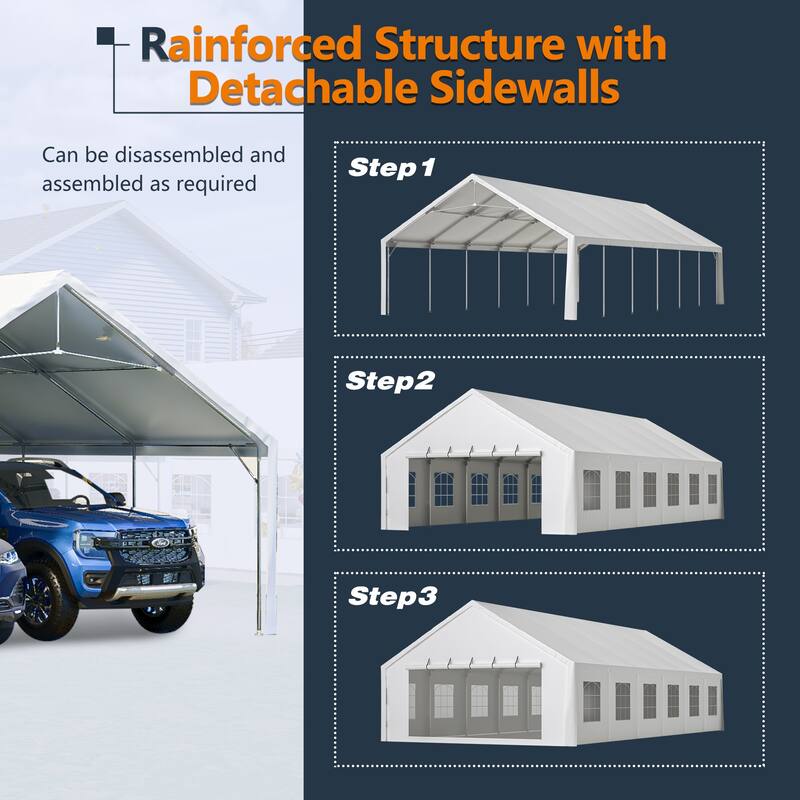 20x40FT Heavy Duty Party Tent with Removable Sidewalls, 3 Carry Bags, Waterproof PE Roof for Outdoor Events