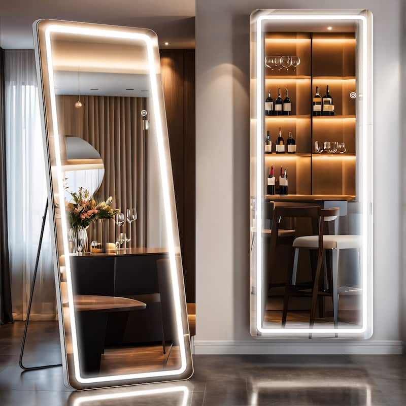 Floor Mirror with LED Light, Full Length Mirror with Stand, Hanging Mirror Wall Mounted Mirror, Full Body Mirror for Living Room - 26X71 - Square