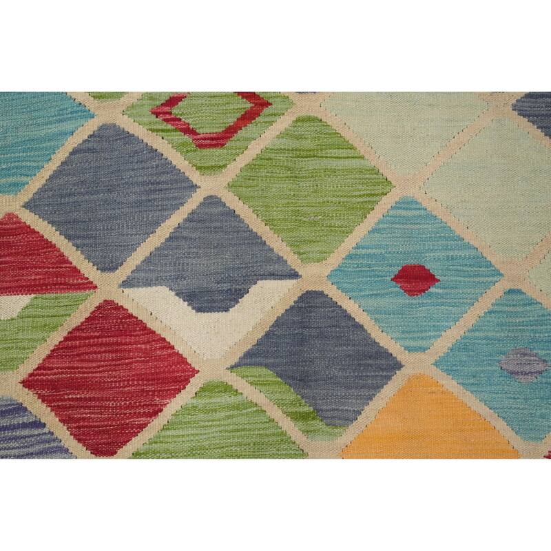 Hand Woven Oriental 100% Wool Carpet Southwestern All-Over Multi-Colored Kilim Area Rug - 9' 11'' X 6' 7''